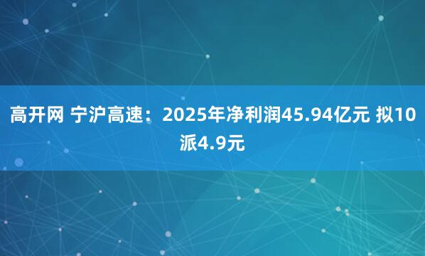 高开网 宁沪高速：2025年净利润45.94亿元 拟10派4.9元